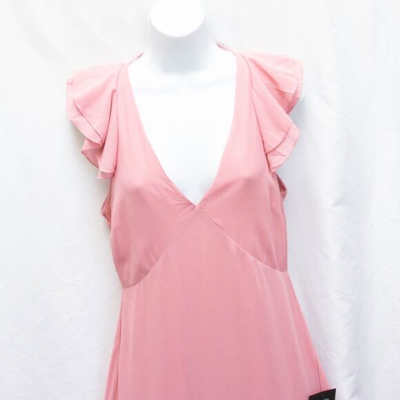 NWT Lulus Pastel Pink Chiffon Tiered Layered Romantic V Neck Maxi Dress Gown M - Picture 3 of 5